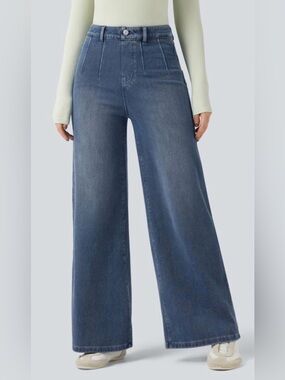 Halara Wide Leg High-Waist Blue Jeans with tummy control